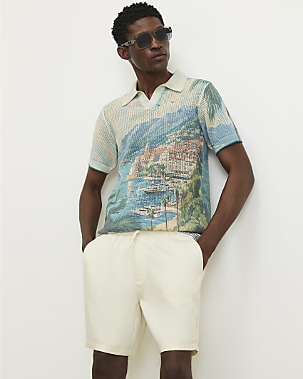 Beige Regular Fit Crochet Scenic Shirt