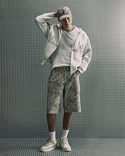 Grey Cotton Blend Tsukushi Dragon Hoodie