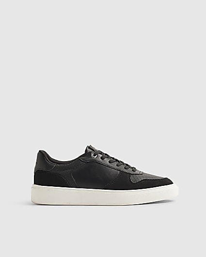 Black Cupsole Panelled Lace up Trainers