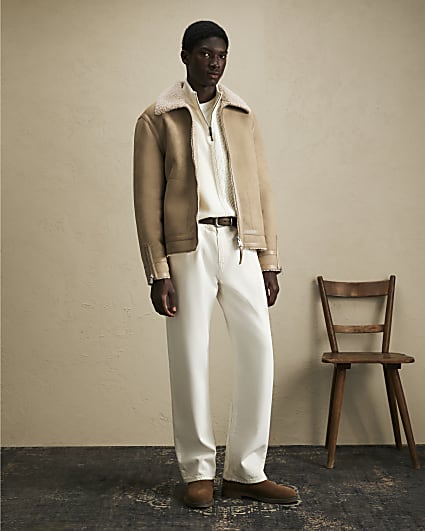 Beige Shearling Lined Western Jacket