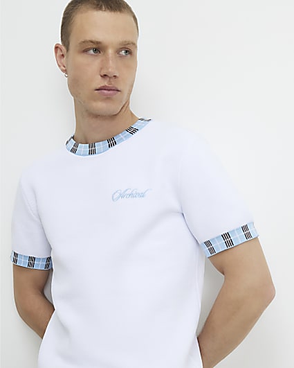 White Check Collar Knitted T-Shirt