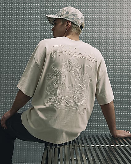 Beige Oversized Fit Cotton Hokkaido T-Shirt