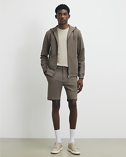 Khaki Slim Fit Fixed Waistband Shorts