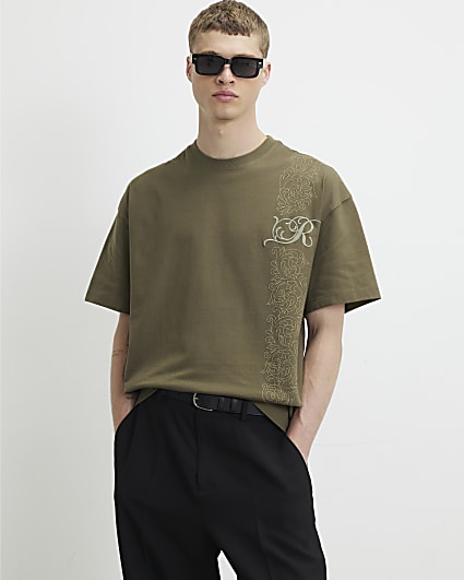 Green Cotton Floral Border T-Shirt
