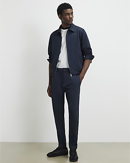 Navy Slim Fit Fixed Waist Cotton Joggers