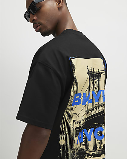 Black Oversized Brooklyn Image City T-Shirt