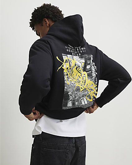 Black Regular Fit City Graphic Hoodie