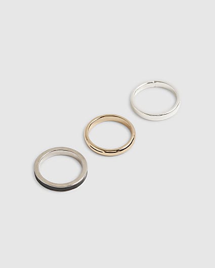 Silver Mixed Metal Pack Of 3 Band Rings