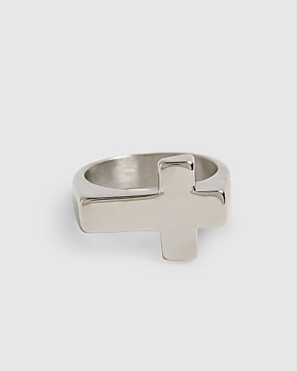 Silver Stainless Steel Cross Ring