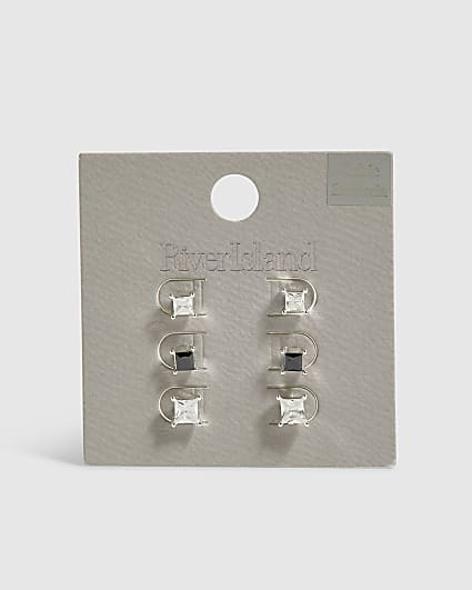 Silver Cubic Zirconia Pack Of 3 Earrings