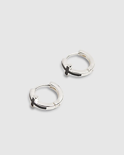 Silver Cross Hoop Earrings