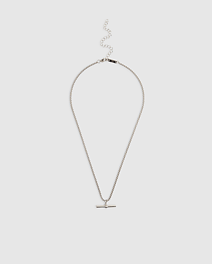Silver Stainless Steel T-Bar Necklace
