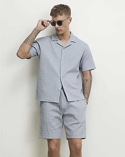 Blue Regular Fit Triangle Jacquard Shirt