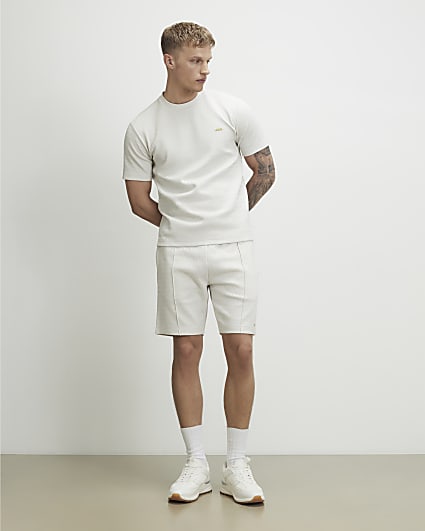 Grey Slim Fit Jacquard Textured Shorts