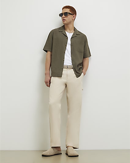 Khaki Regular Fit Linen Blend Shirt