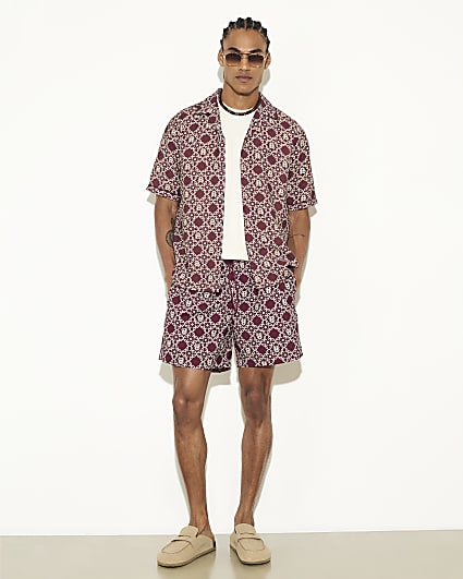 Red Regular Fit Monogram Swim Shorts