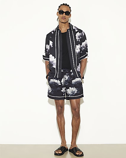 Black Regular Fit Floral Swim Shorts