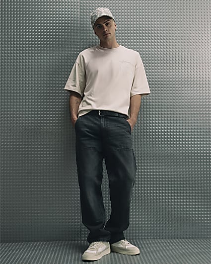 Black Loose Fit Washed Carpenter Jeans