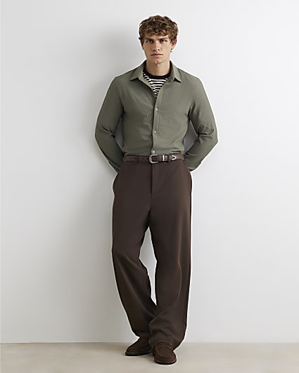 Khaki Muscle Fit Ribbed Shirt