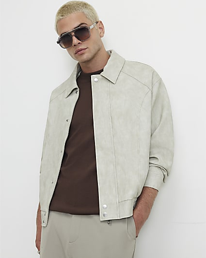 Grey Faux Leather Washed Jacket