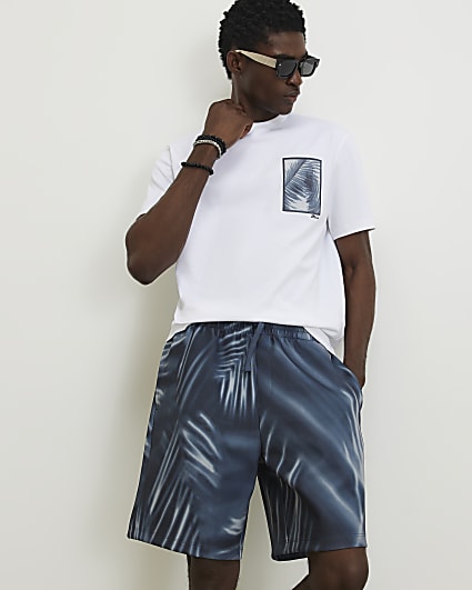 Black Regular Fit Palm Print Shorts