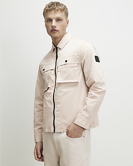 Pink Cotton Blend Regular Fit Zip Jacket