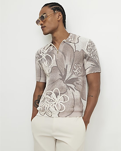 Cream Crochet Polo Shirt