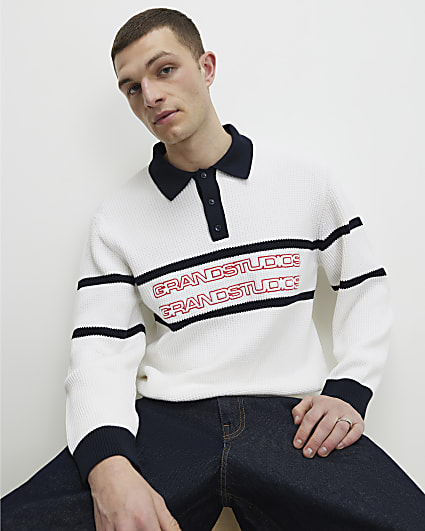 Cream Slim Fit Waffle Knit Stripe Jumper