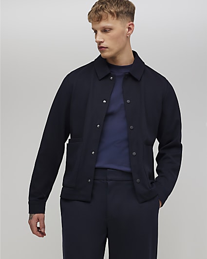 Navy Slim Fit Textured Overshirt