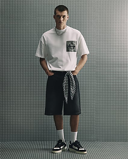 White Oversized Tapestry Patch T-Shirt