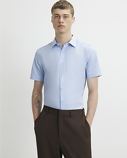 Blue Slim Fit Short Sleeve Shirt