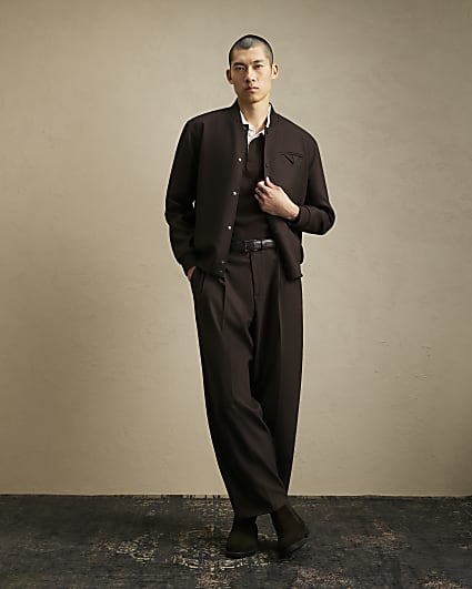 Brown Wide Fit Twill Trousers