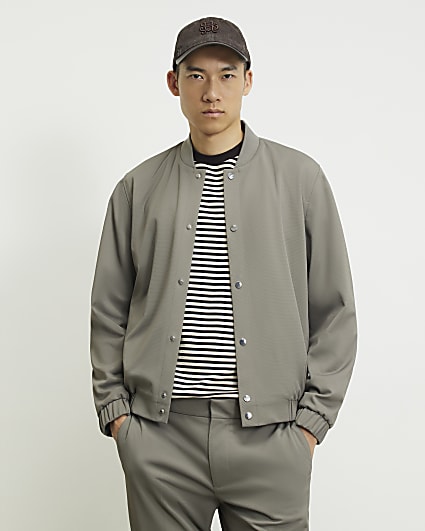 Grey Fine Textured Bomber Jacket