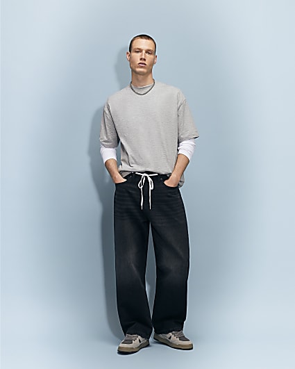 Black Baggy Fit Washed Jeans