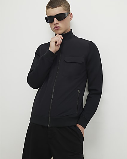 Black Funnel Neck Hybrid Jacket