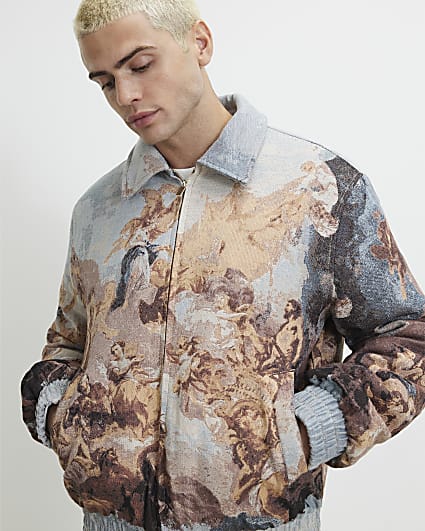Blue Scenic Tapestry Bomber Jacket