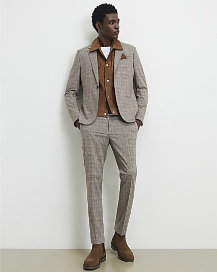 Grey Skinny Fit Check Suit Jacket