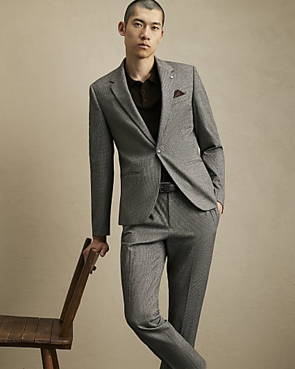 Grey Slim Fit Puptooth Suit Jacket