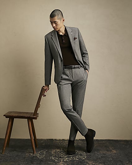 Grey Slim Fit Puptooth Suit Trousers