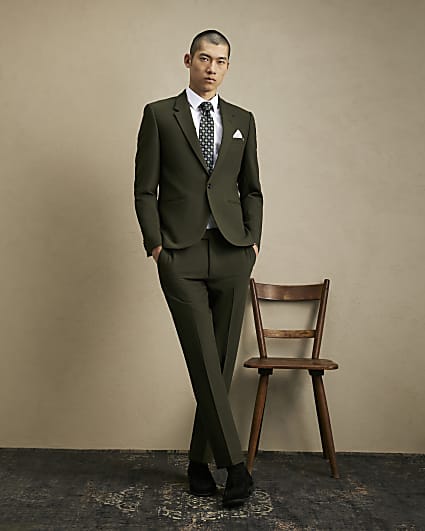 Khaki Skinny Fit Suit Trousers