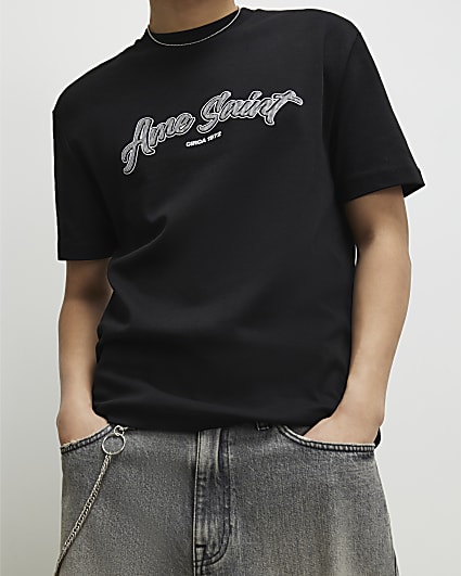 Black Regular Fit Houndstooth T-Shirt
