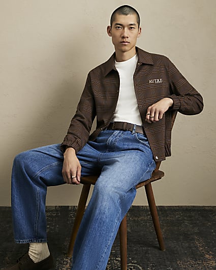Brown Regular Fit Check Autre Suit Jacket