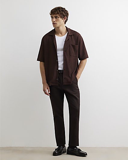 Brown Slim Fit Cotton Blend Chino Trousers