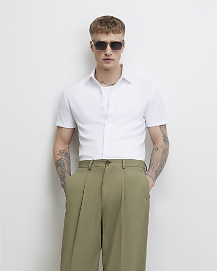 White Muscle Fit Pique Shirt