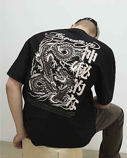 Black Oversized Fit Kagawa Dragon T-Shirt