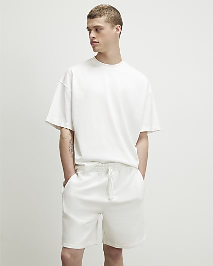 Cream Oversized Fit Washed T-Shirt Set