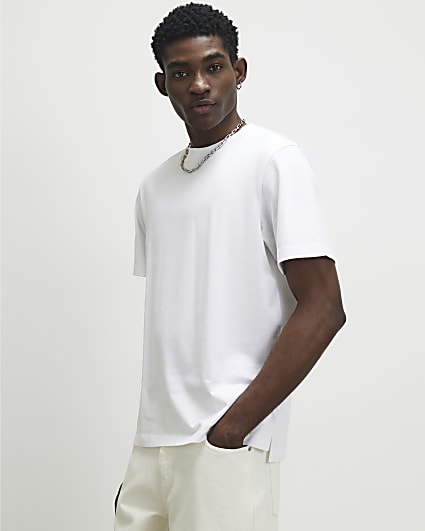White Regular Fit Stepped Hem T-Shirt