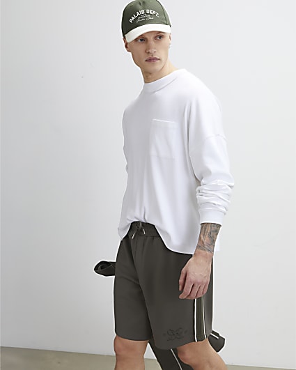 Khaki Regular Fit Monogram Taped Shorts