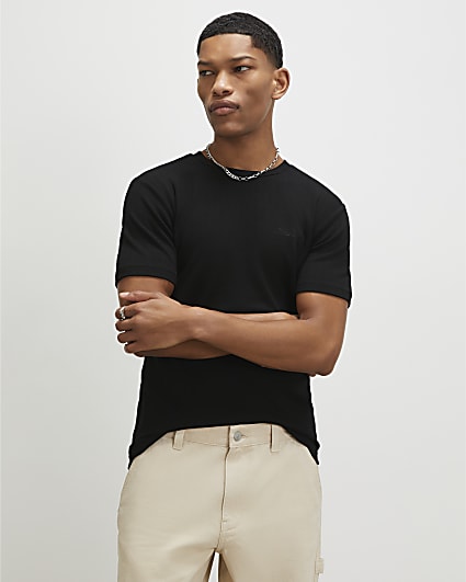 Black Muscle Fit Stripe T-Shirt