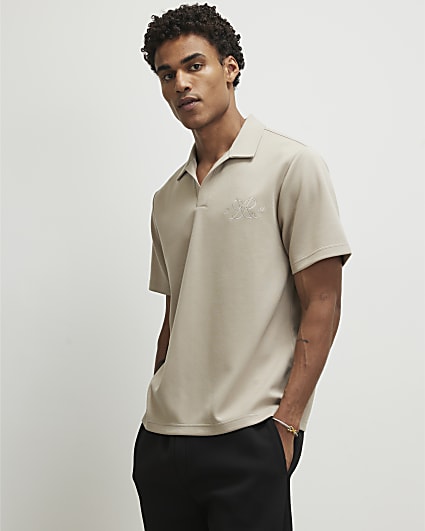 Beige Regular Fit Monogram Polo Shirt
